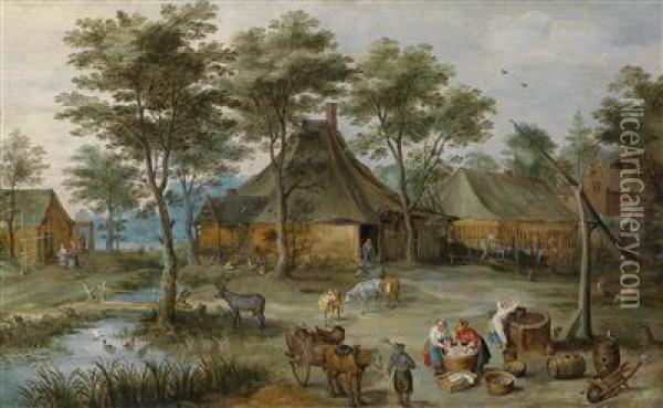 Village Scene At The Well Oil Painting - Joos De Momper