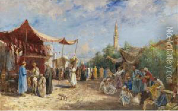 In The Souk, Egypt Oil Painting - Max Friedrich Rabes