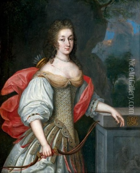 Portrait Presume De La Duchesse De Gramont En Diane Chasseresse Oil Painting - Eglon Hendrik van der Neer