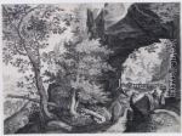 Landschaft Mit Grosem Felsbogen. Oil Painting - Aegidius Sadeler or Saedeler
