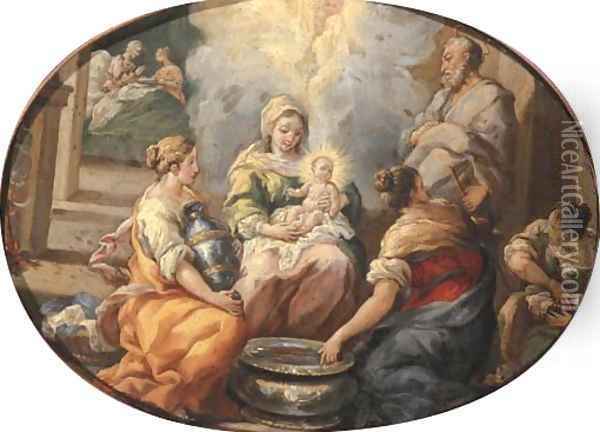 The Holy Family with female attendants Oil Painting - Corrado Giaquinto