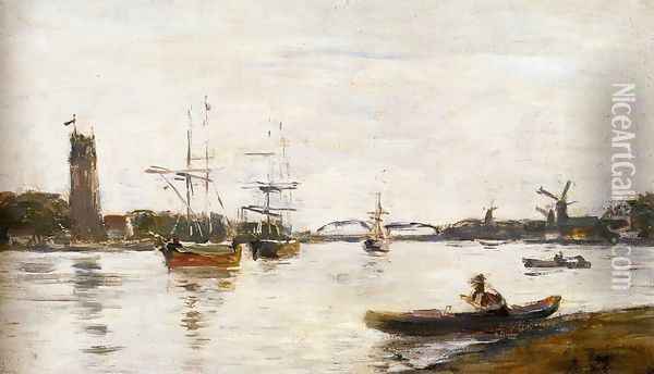 The Meuse at Dordrecht Oil Painting - Eugene Boudin