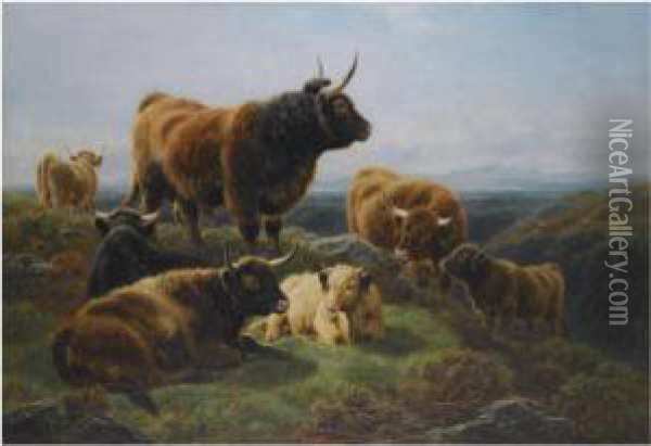 A Highland Family Oil Painting - William Watson