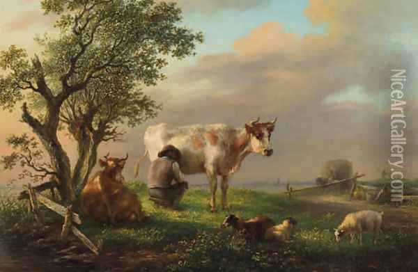 Milking time Oil Painting - Simon Andreas Krausz