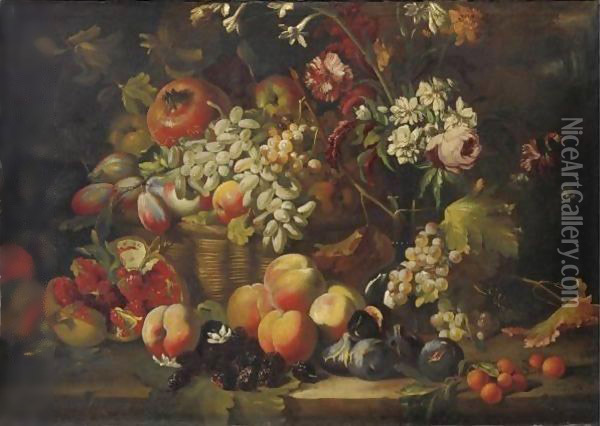 Natura Morta Di Frutta E Fiori Con Melograni E More Oil Painting - Abraham Brueghel