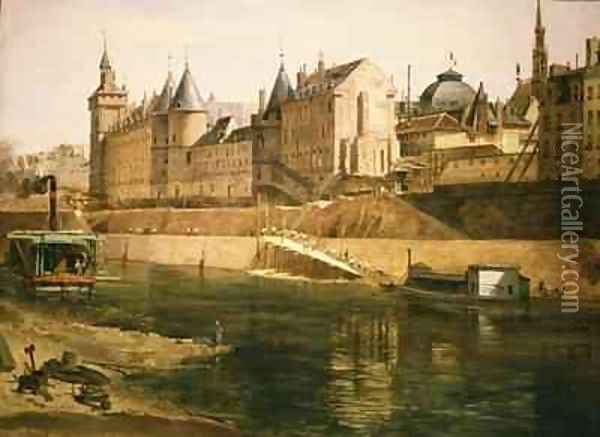 The Palais de Justice the Conciergerie and the Tour de lHorloge Oil Painting - Adrien Dauzats