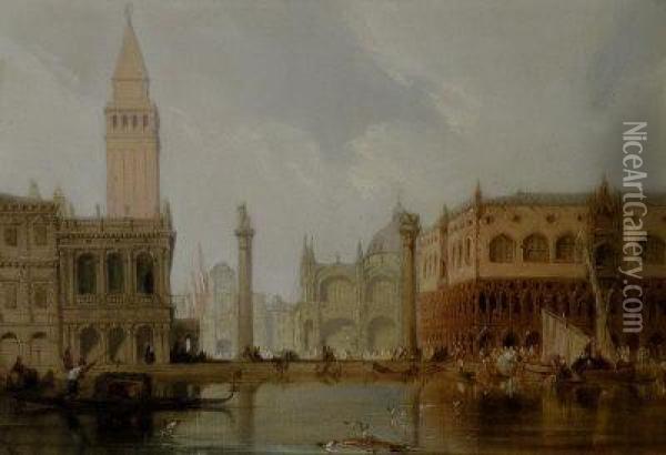 'a View Of St Mark's Square, Venice' Oil Painting - James Duffield Harding