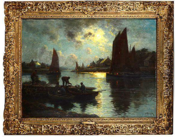 Clair De Lune En Bretagne. Oil Painting - Georges Philibert Charles Marionez