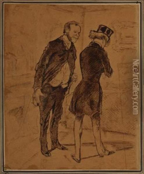 Deux Gentilhommes En Conversation Oil Painting - Honore Daumier
