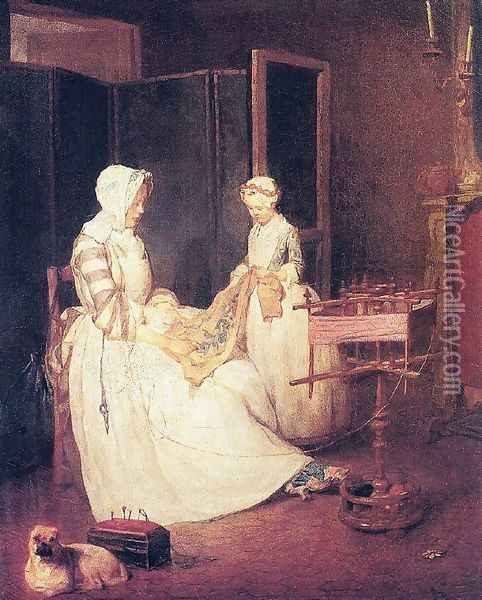The Laborious Mother, c.1740 Oil Painting - Jean-Baptiste-Simeon Chardin