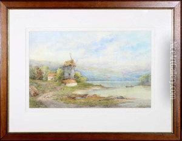 A Windmill By A River Oil Painting - John Rock Jones