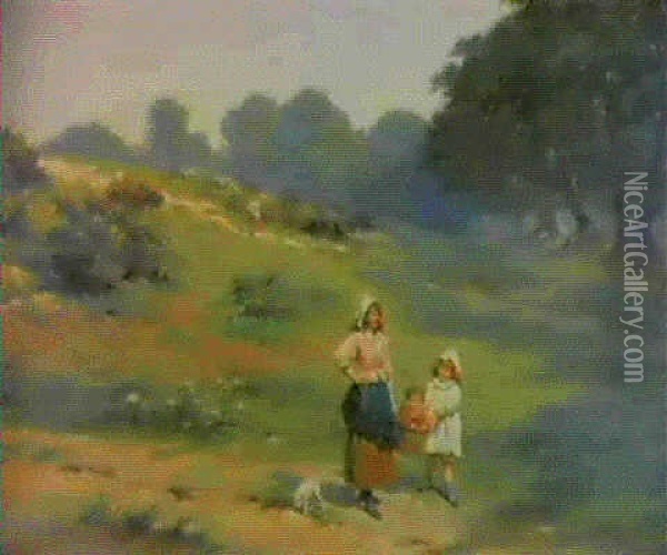 'hold Tight', Early Morning, Hampstead Heath Oil Painting - Edwin Thomas Roberts