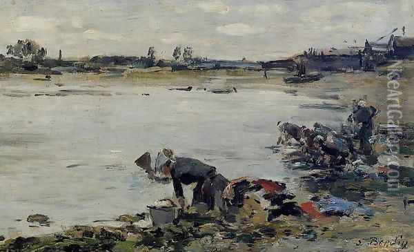 Laundresses on the Banks of the Touques XII Oil Painting - Eugene Boudin