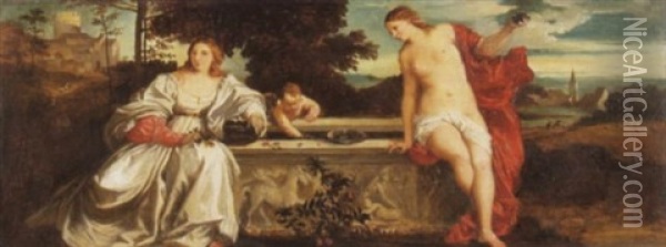 Himmlische Und Irdische Liebe Oil Painting - Armand Hubert Simon Leleux