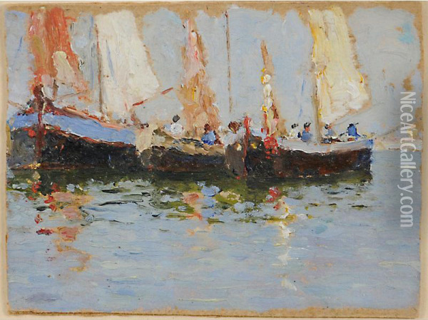 Barche Di Pescatori Oil Painting - Ernesto Croci