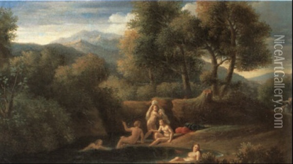 Diana Bathing With Her Nymphs, Surprised By Actaeon Oil Painting - Jan Frans van Bloemen
