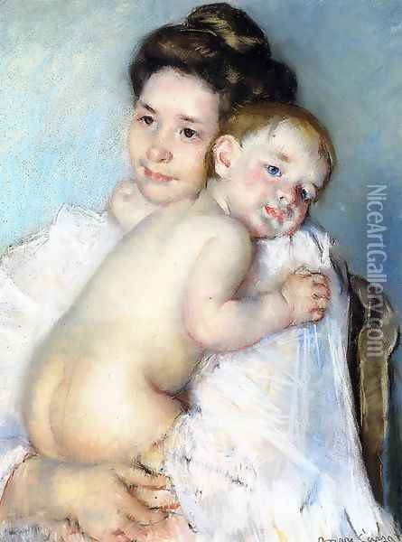 Mother Berthe Holding Her Baby Oil Painting - Mary Cassatt