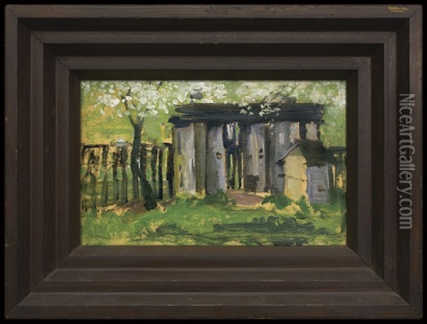 Gate And Blooming Apple Tree Oil Painting - Michael Gorstkin-Wywiorski