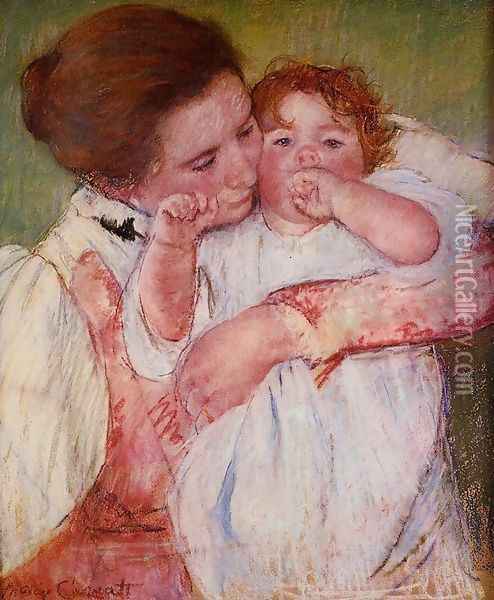 Little Ann Sucking Her Finger Embraced By Her Mother Oil Painting - Mary Cassatt