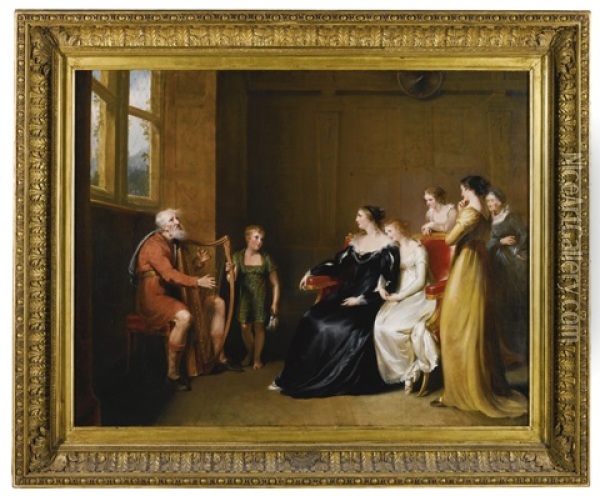 The Minstrel Singing His Lay To The Duchess Of Buccleugh; From Walter Scott's The Lay Of The Last Minstrel Oil Painting - John James Masquerier