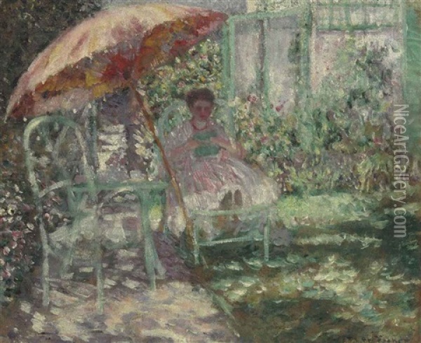 The Garden Parasol (study) Oil Painting - Frederick Carl Frieseke