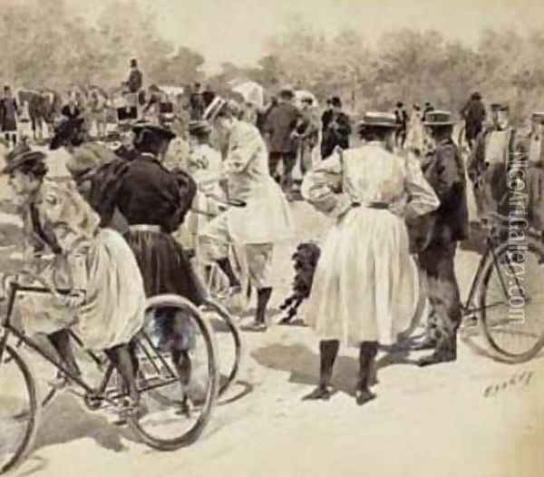On the Bicycles (Tout le monde à Bicyclette) Oil Painting - Edward Loevy