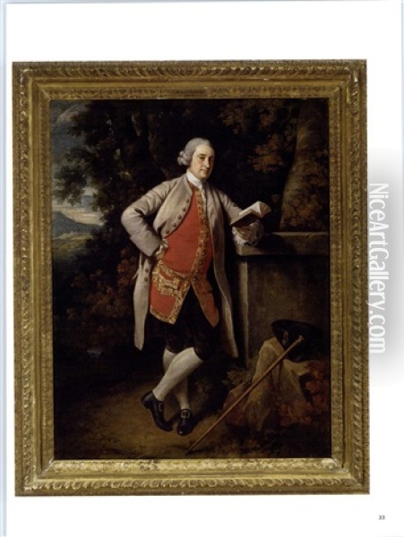 Sir George Jackson, 1st Bt., Second Secretary To The Admiralty 1766-1782 And Judge-advocate Of The Fleet, Holding A Book, The Cleveland Hills Beyond Oil Painting - Nathaniel Dance Holland (Sir)