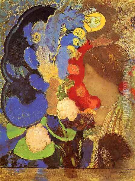 Woman Among The Flowers Oil Painting - Odilon Redon