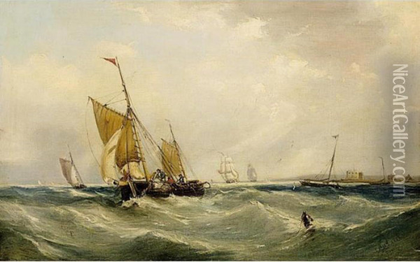 Shipping In A Heavy Swell Oil Painting - Edwin Hayes