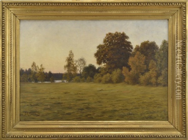 Skogslandskap Med Insjo Oil Painting - Peter Adolf Persson