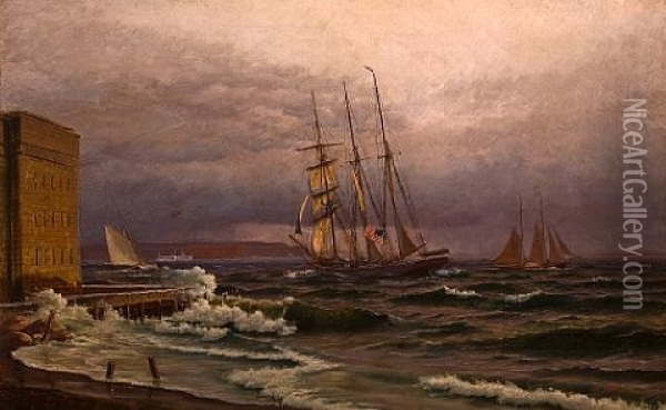 New York Harbor Oil Painting - Mathias Jakob Frederik Luetken