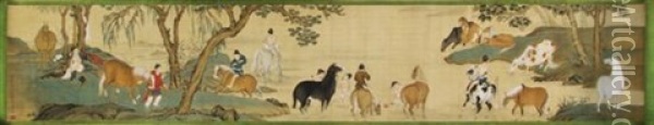 Grooms Bathing Their Horses Oil Painting -  Qiu Ying