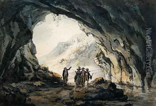 Travellers by a Cave Oil Painting - Julius Caesar Ibbetson