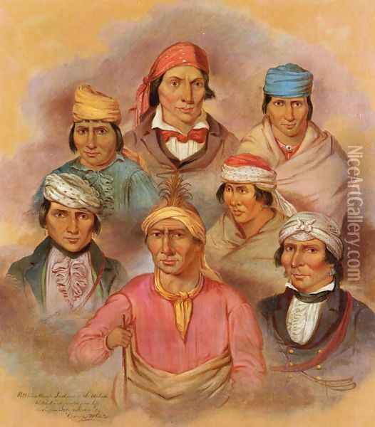Seven Potawatomi Natives Oil Painting - George Winter
