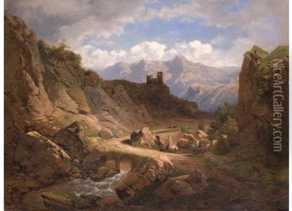 Sudliche Berglandschaft Mit Burgruine Oil Painting - Carl Maria Nicolaus Hummel
