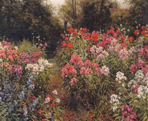 A Flower Garden Oil Painting - Louis Aston Knight