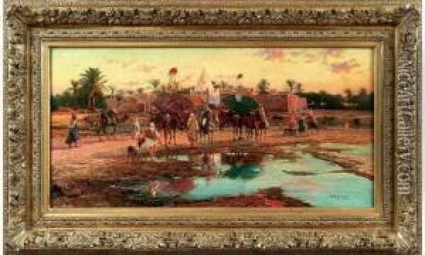 La Caravane, Paysage D'algerie Oil Painting - Marie Dominique Siciliano