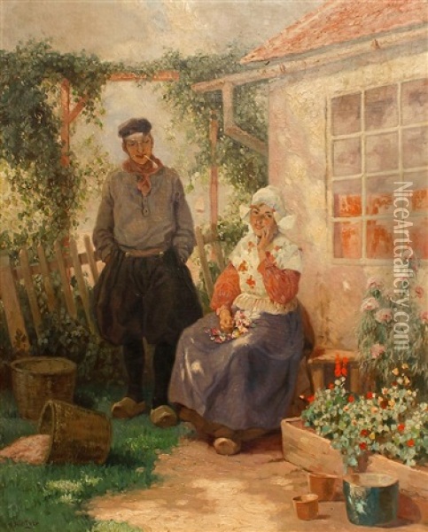Pareja De Holandeses En Un Jardin Oil Painting - Rudolf Alfred Hoeger