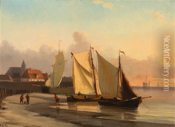 Ships Near The Coast Of Marken Oil Painting - George Laurens Kiers