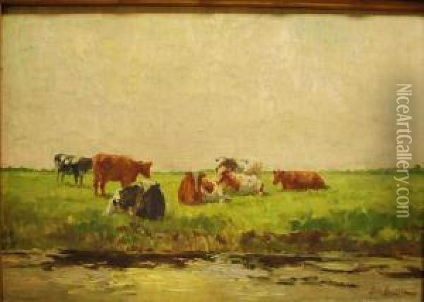 Vaches Au Bord Du Cours D'eau Oil Painting - Georges, Geo Bernier
