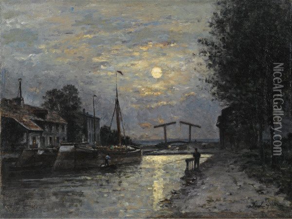 Le Canal Saint Denis, Effet De Lune Oil Painting - Stanislas Lepine