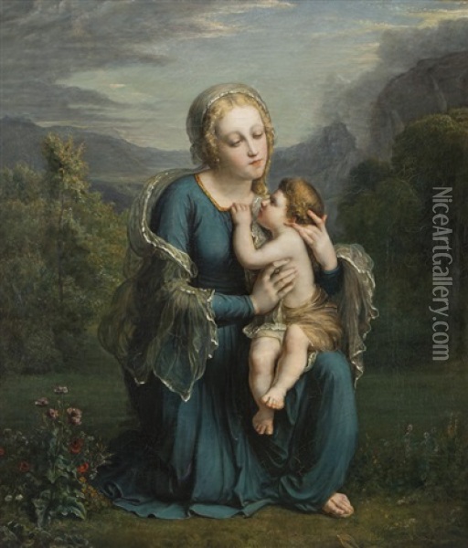Madonna With Child Oil Painting - Louis A. F. (Jean-Louis) Janmot