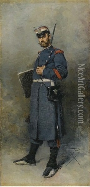 A Soldier Oil Painting - Salvador Sanchez Barbudo