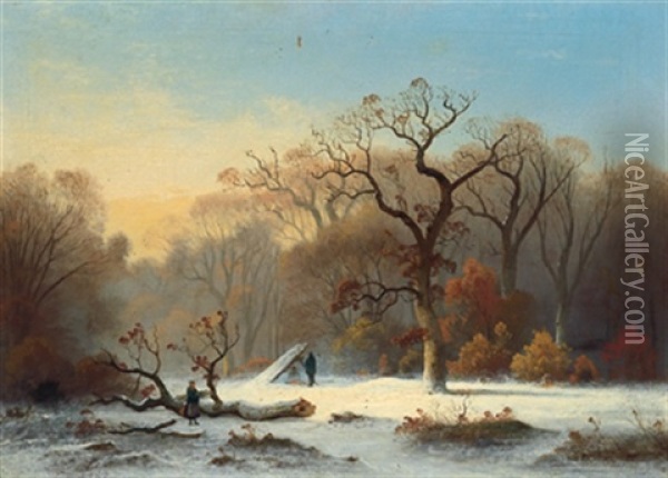 Reisigsammler Im Winterwald Oil Painting - Xavier De Cock