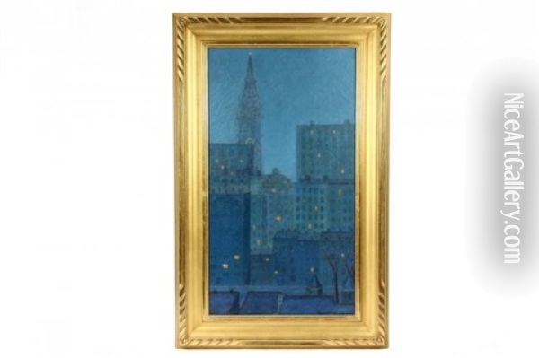 New York Nocturne, 1914 Oil Painting - Colin Campbell Cooper
