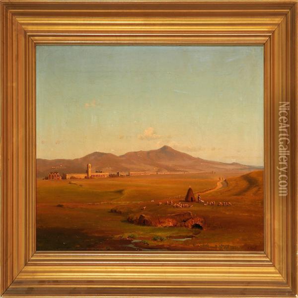 Calm Afternoon On The Roman Campagna Oil Painting - Frederik Kraft