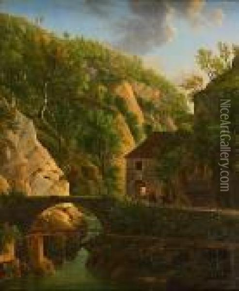 Vue D'un Pont De L'isola Di Sora Au Royaume De Naples Oil Painting - Jean-Joseph-Xavier Bidauld