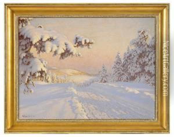 Vinterlandskap - Motiv Fran Varmland Oil Painting - Gustaf Fjaestad