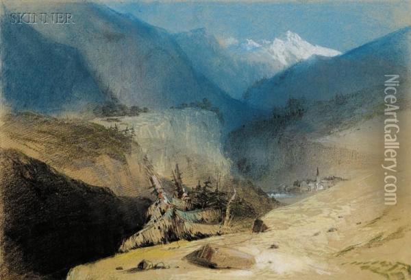 Alpine Vista. Oil Painting - Joseph Geldart