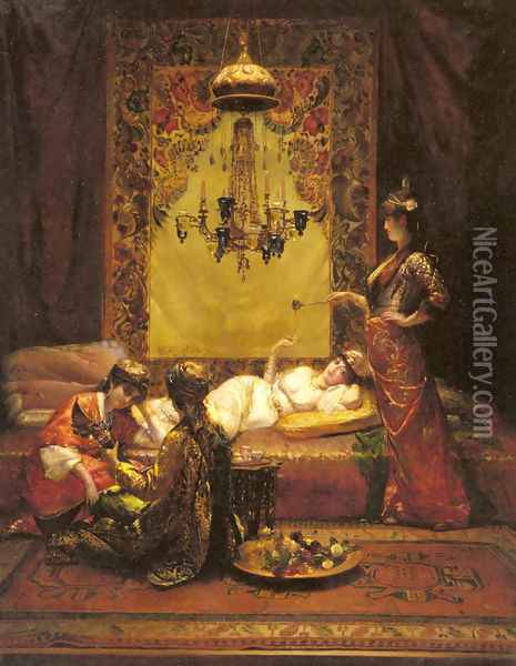 In the Harem Oil Painting - Edouard Frederic Wilhelm Richter